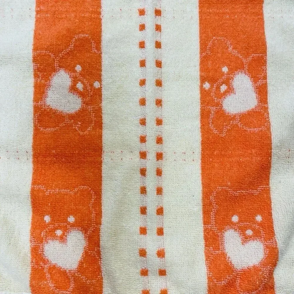 Vintage Jinlan Orange Teddy Bear Cotton Hand Towel 27 x 13 Hearts Flowers Kawaii